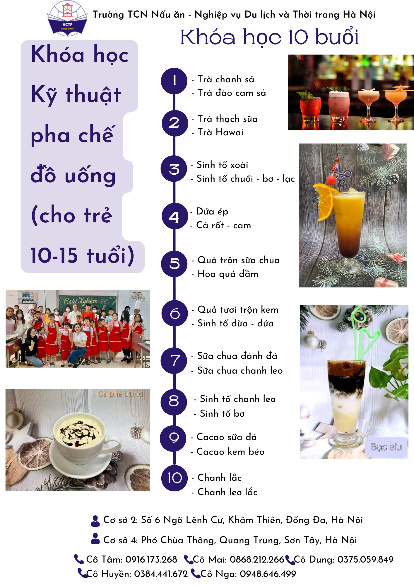 CHƯƠNG TRÌNH ĐÀO TẠO KỸ THUẬT PHA CHẾ ĐỒ UỐNG CHO TRẺ EM TỪ 10 - 15 TUỔI