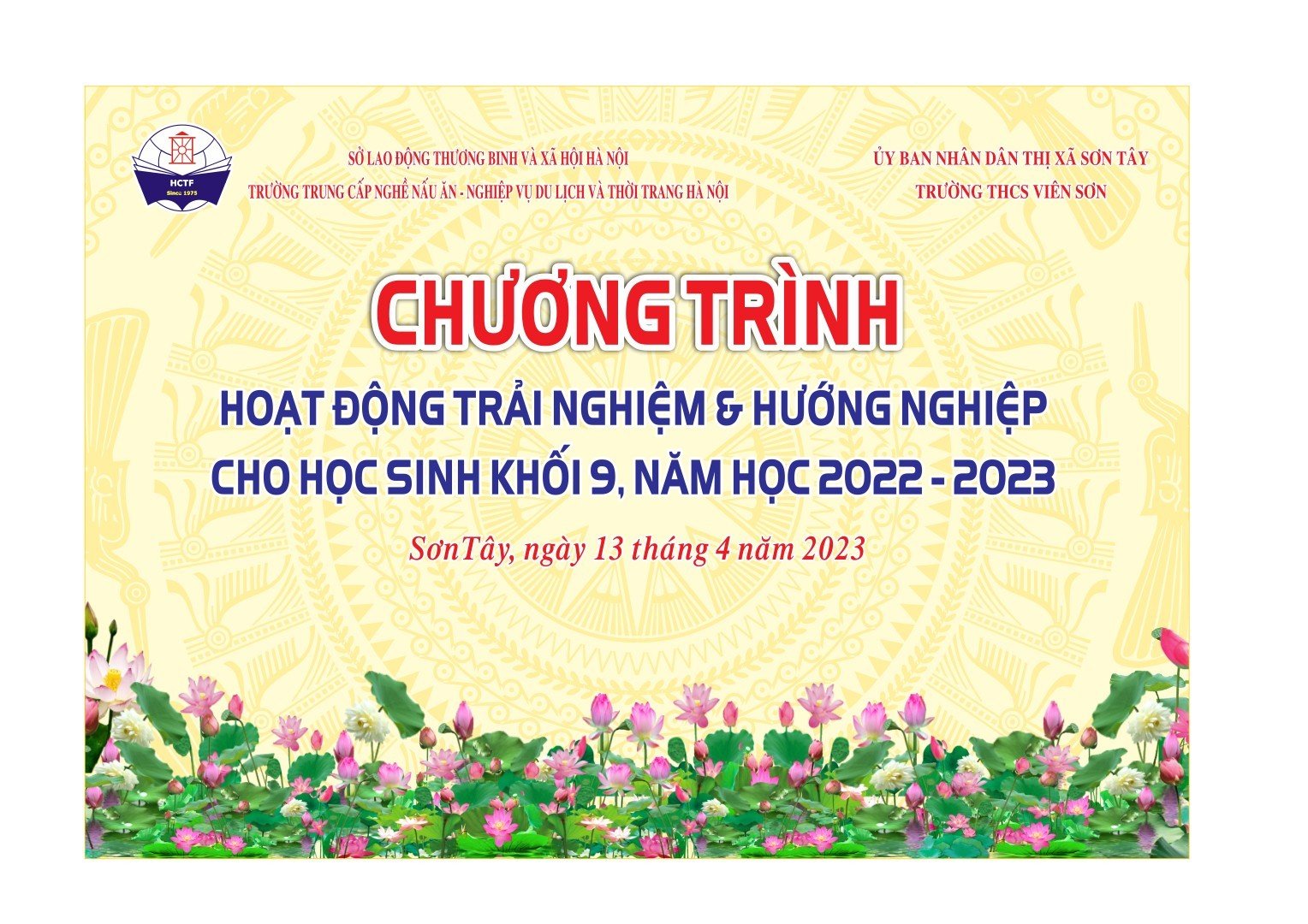 CHƯƠNG TRÌNH HOẠT ĐỘNG TRẢI NGHIỆM VÀ HƯỚNG NGHIỆP CHO HỌC SINH KHỐI 9- NĂM HỌC 2022-2023
