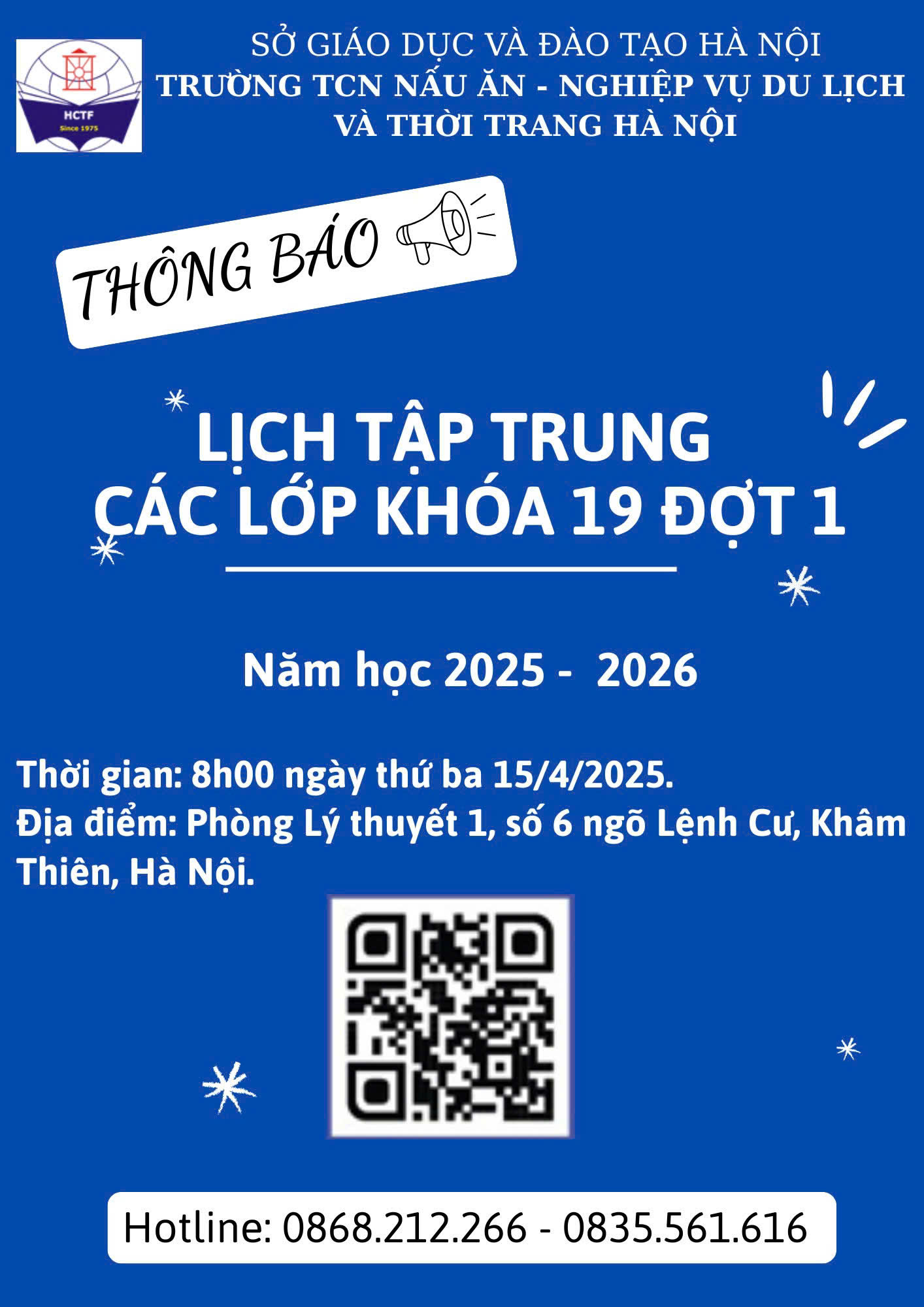 THÔNG BÁO LỊCH TẬP TRUNG CÁC LỚP KHÓA 19- ĐỢT 1